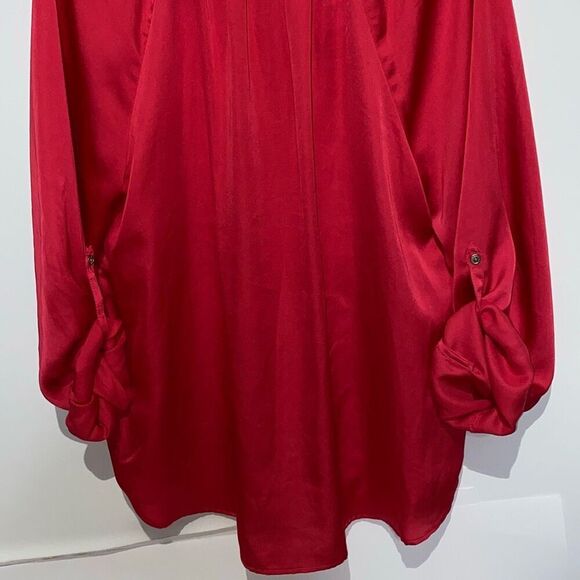 Dana Buchman Women's Red Satin Tassel Tie Neck Raglan Long Sleeve Blouse Size XL - Picture 5 of 8
